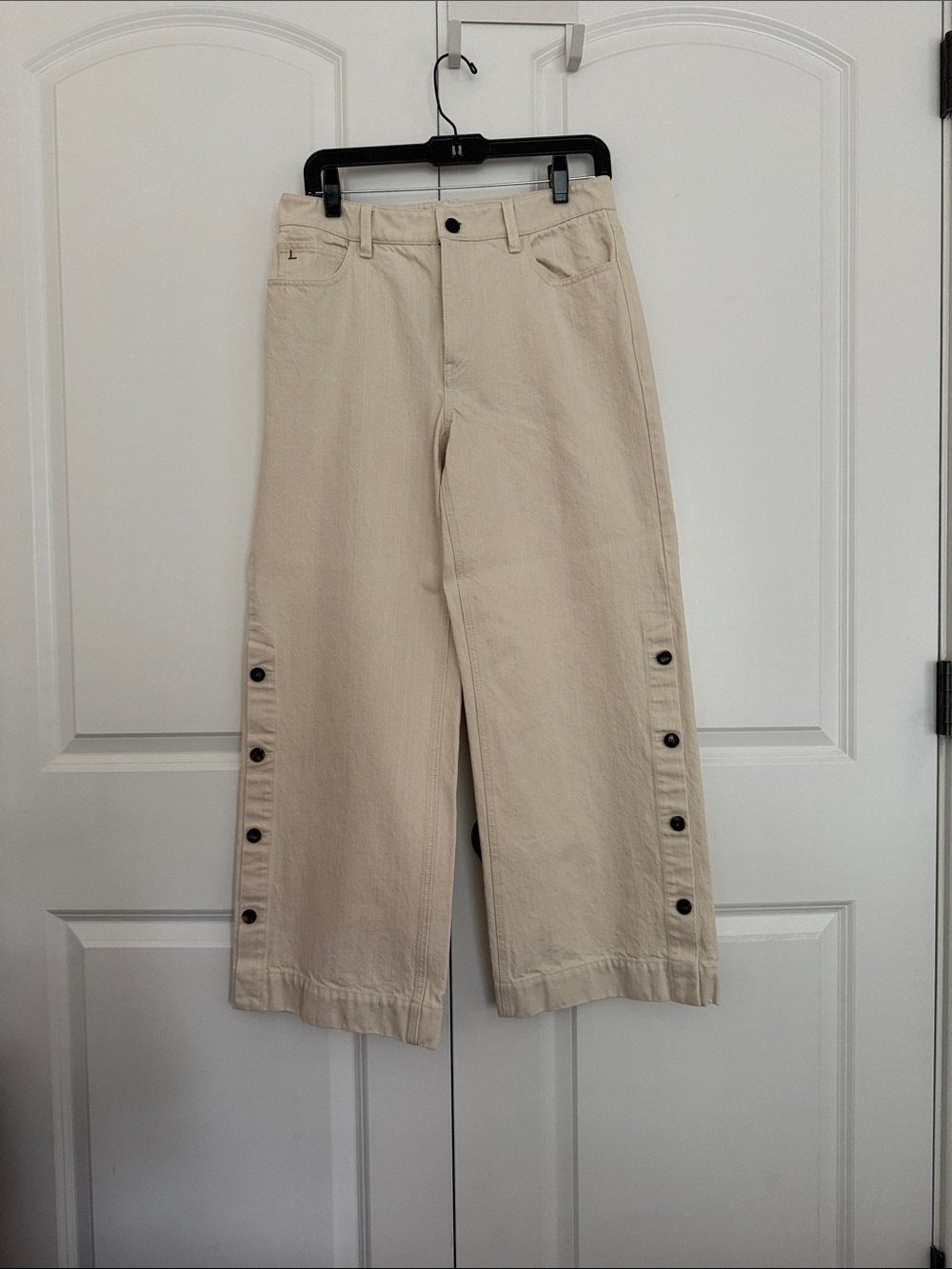 Cream Button-Accent Wide Leg Pants
